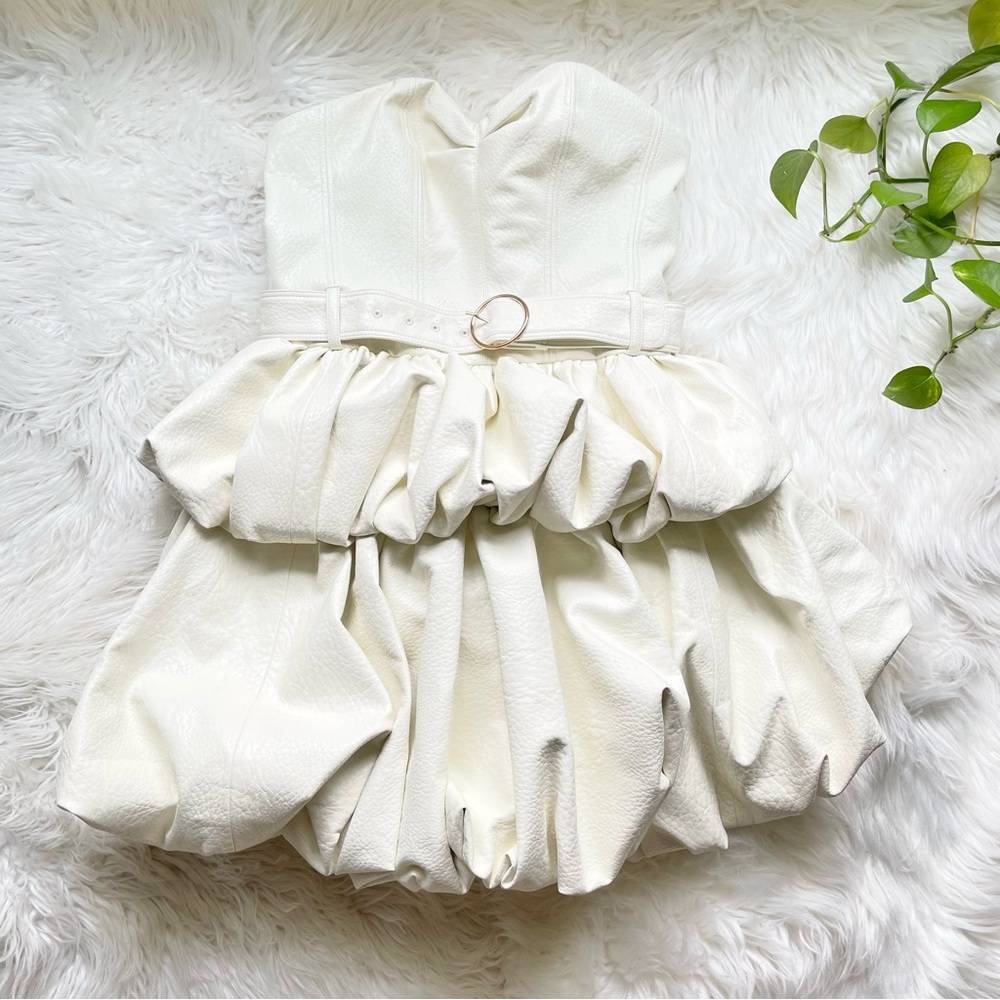 Anthropologie Faux Leather Strapless Mini Dress Ivory Bubble Medium - Picture 12 of 16